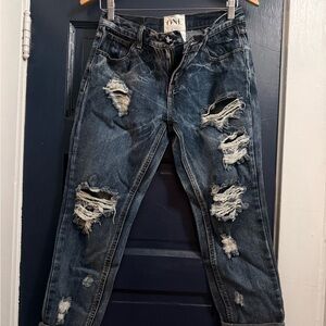 One Teaspoon Ripped Dark Blue Boyfriend Jeans